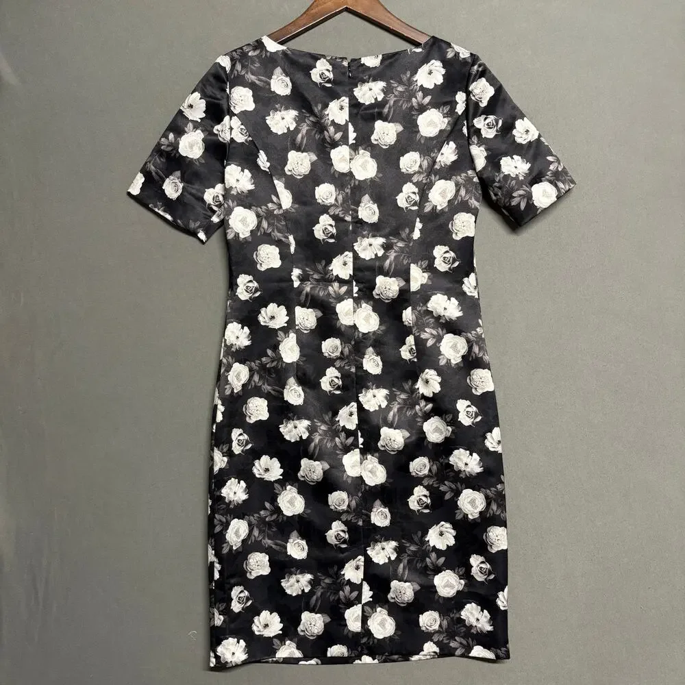 Brooks Brothers 346 Black & White Floral Sheath Dress Cap Sleeve‎ Size 6 - Picture 3 of 14